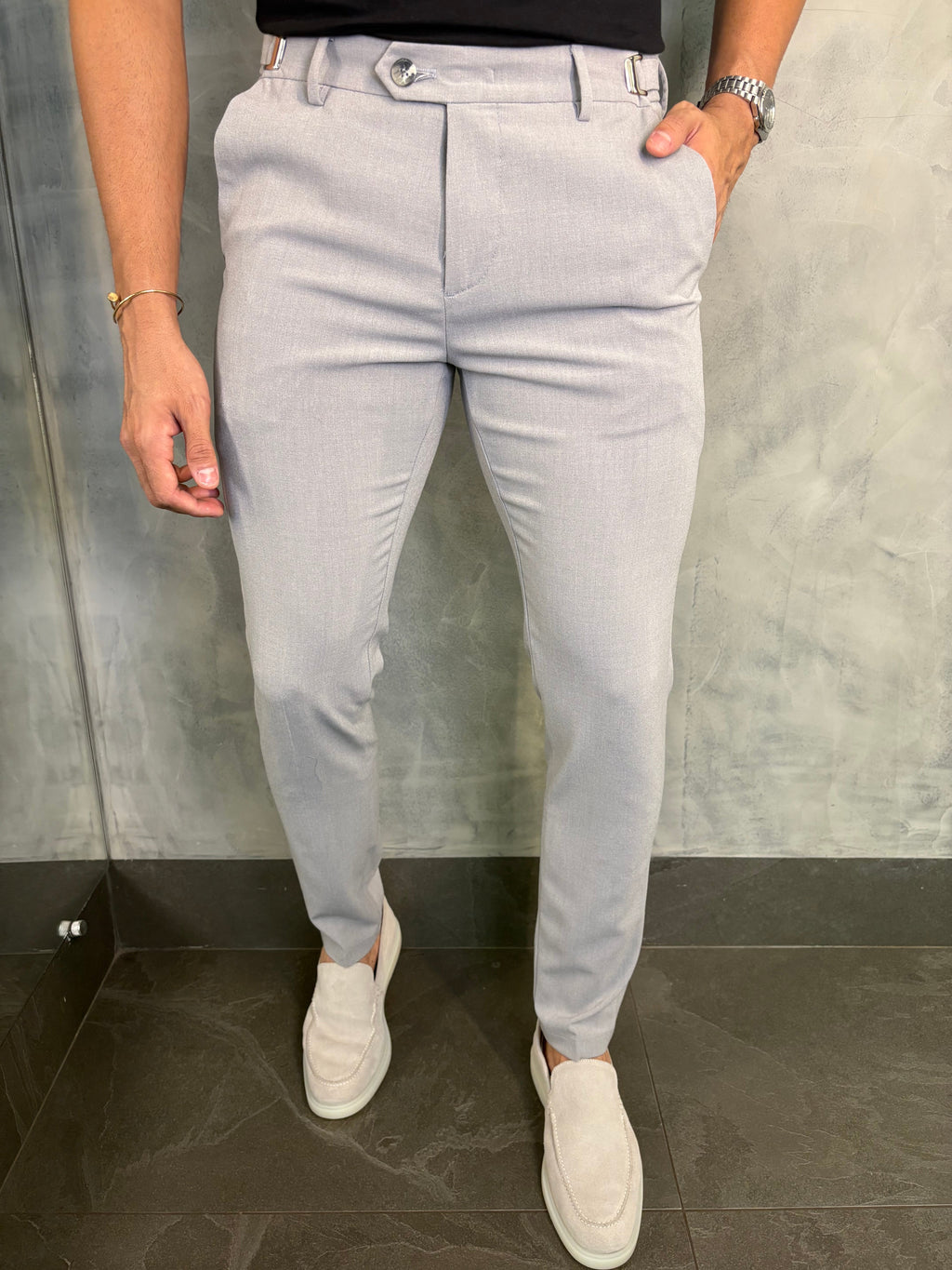 CALÇA ALF ATENAS AJUSTE FIVELA CINZA